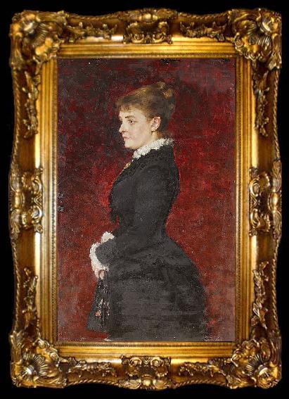 framed  Axel Jungstedt Portrait - Lady in Black Dress, ta009-2